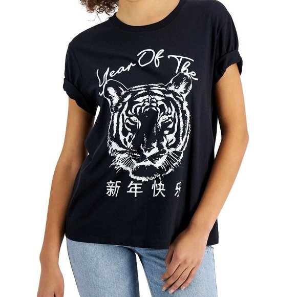 Macys Tops - Womens Large Year Of The Tiger Graphic-Print T-shirt black&white Cool!